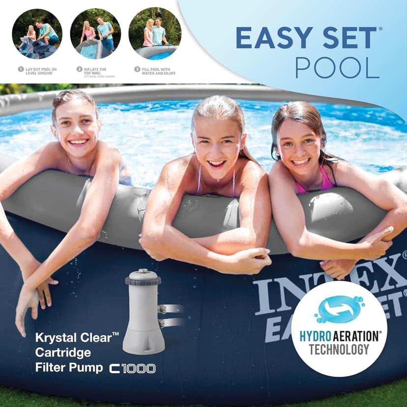Intex Inflatable Above-Ground Swimming Pool, Easy Set 15ft x 42in w/Filter Pump & Ladder