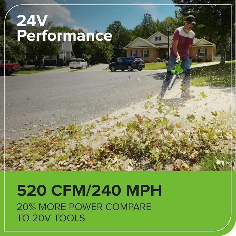 Greenworks 48V (24V x 2) Cordless Brushless Leaf Blower/Vacuum (520 CFM / 240 MPH) with Bag, Powerful & Efficient for Yard Debris Cleanup, Includes (2) 4.0Ah Battery & Dual Port Charger