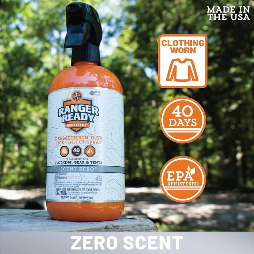 Ranger Ready Repellents Permethrin Spray for Clothes and Outdoor Gear - Permethrin Insect & Tick Repellent - Scent Zero (24 fl oz, Pack of 1)