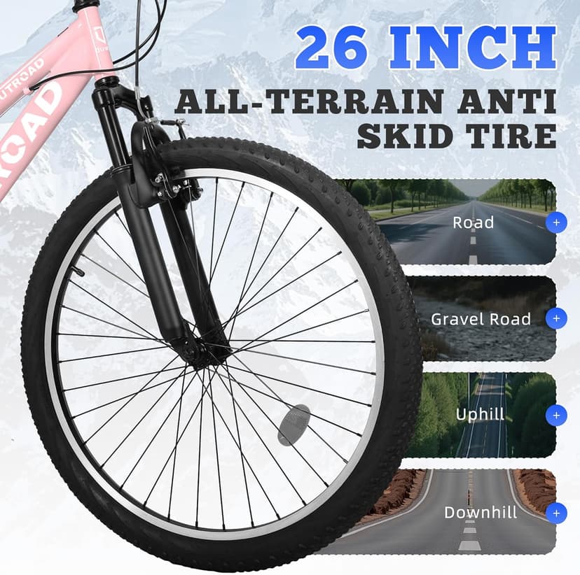 26 inch Mountain Bike Dual Full Suspension, Outdoor Hybrid Bikes,7-Speed/High-Carbon Steel, for Men Women Adult, MTB Bicycle with Suspension Fork,Sleek Colors