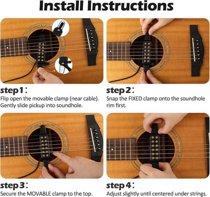 GOGHOST Clip-On Guitar Pickup for Steel-String (Not for Classical) Acoustic Guitar Pickups for 38-42 in Electric Pick Up Transducer Amplifier, Cable Length 10ft