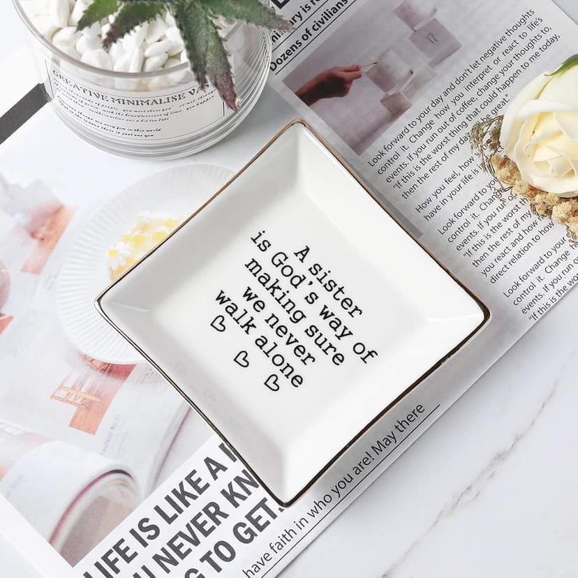 Sister Gifts, Mother's Day Gifts for Sister Ring Dish- A Sister is God's Way of Making Sure We Never Walk Alone- Birthdays Christmas Wedding Gifts for Sister, Soul Sister, Best Friends, Sister in Law