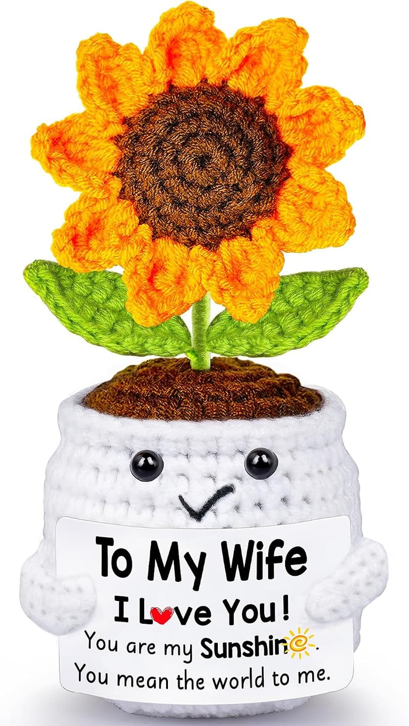 Gifts for Wife Her from Husband, To My Wife Handmade Crochet Mini Sunflower Doll, Valentines Anniversary Wedding Birthday Romantic Gifts for Women Her, Mothers Day I Love You Cute Sweet Gift for Wifey B0FBGBBDMK
