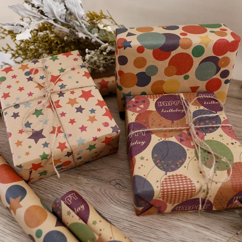 Kraft Wrapping Paper,Colorful Happy Birthday Pattern For Boys Girls, Perfect For Birthday Party, Baby Shower NESCCI Birthday Wrapping Paper,Gift Wrapping Paper Roll-17 inch X 32.8 Feet B0D3X3XZQC