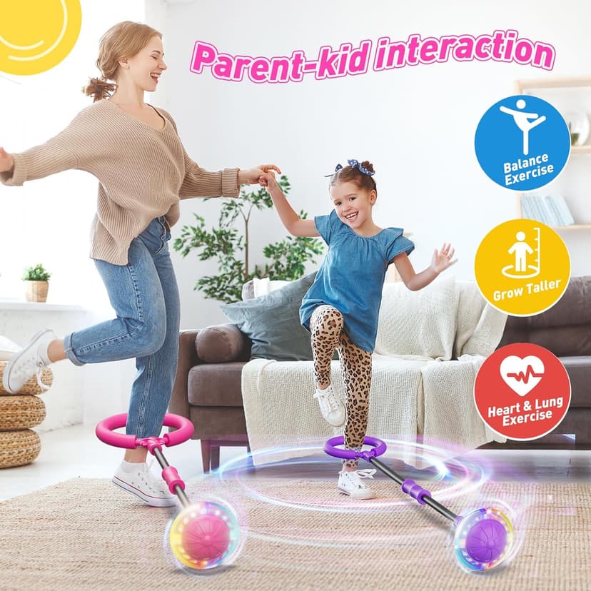 Flooyes Skip Ball for Kids, Ankle Skip Ball Toy with Counter, Timer and Cal Calculator, Girl Birthday Gifts for Age 6 7 8 9 10+, Rechargeable Colorful Flash Wheel Skip Ball for Girls Women