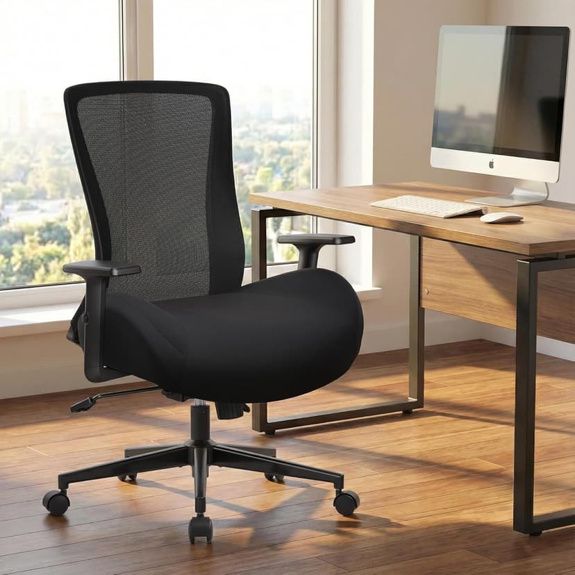 Big and Tall Home Office Desk Chair 500lb Capacity for Heavy People, Ergonomic Wide Mesh Desk Chair with Stepless Recline & Lock, 5.5" Thick Cushion, High Back, Adjustable Height & Armrests