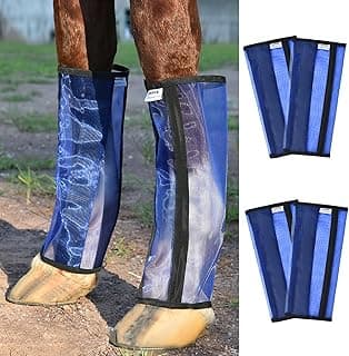 Fornyk Mesh Horse Fly Boots Set of 4, Non-Slip Horse Leggings, Loose Fitting Fly Boots for Horses, Breathable Adjustable Leg Wraps, Reduce Stomping & Stay Up, Not Sag, No Rub