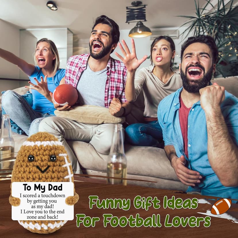 Dad Gifts from Daughter Son Wife, Positive Handmade Crochet Dad Birthday Gift, Funny Cute Small Gifts for Dads, I Love You Girl Papa Gift Idea, Unique Doll for Step-Dads Football