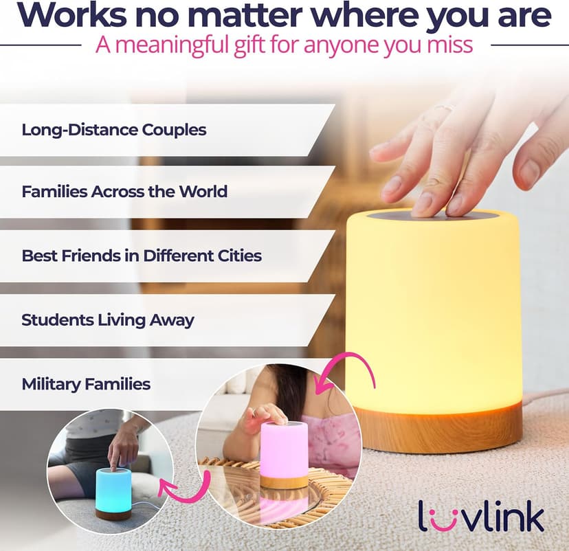 Friendship Lamps by LuvLink – No Subscription WiFi Touch Lamp for Long Distance Relationships, Couples, Friends & Family - Gift Ready (Set of Two)