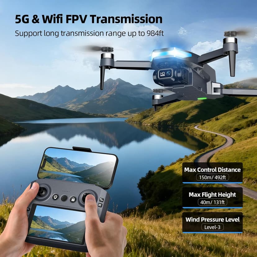 GPS Drone with Camera for Adults, 2K FPV Drone with 4.5" Screen Remote Controller, Brushless Motor, Auto Return, Follow Me, Tap Fly & Circle Fly, Long Flight Time Foldable Quadcopter for Beginners