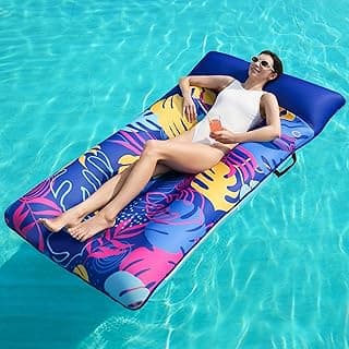 SLOOSH Inflatable Pool Floats Raft - XL Fabric Covered Pool Mat Lounger Floaties for Adults, Ultra Comfort Inflatable Water Float with Headrest for Beach Lake Swimming Pool Floating 68"X34" (Blue)