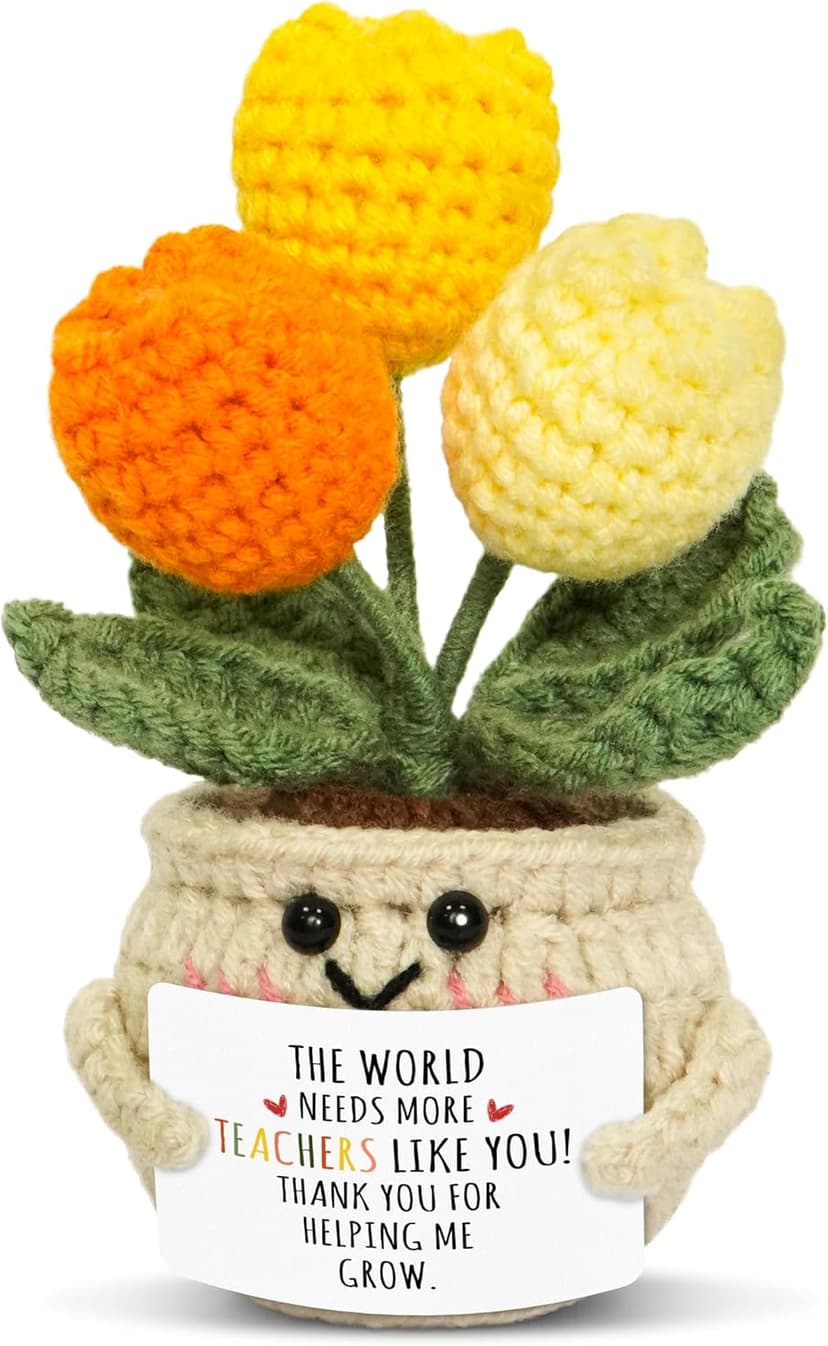 Thank You Gifts for Teachers Women, Daycare Teacher Gifts for Christmas, Emotional Support Crochet Doll, Stocking Stuffers OASSIE Christmas Teacher Gifts for Women - Soft Mini Positive Crochet Tulip B0DWMFPB7L