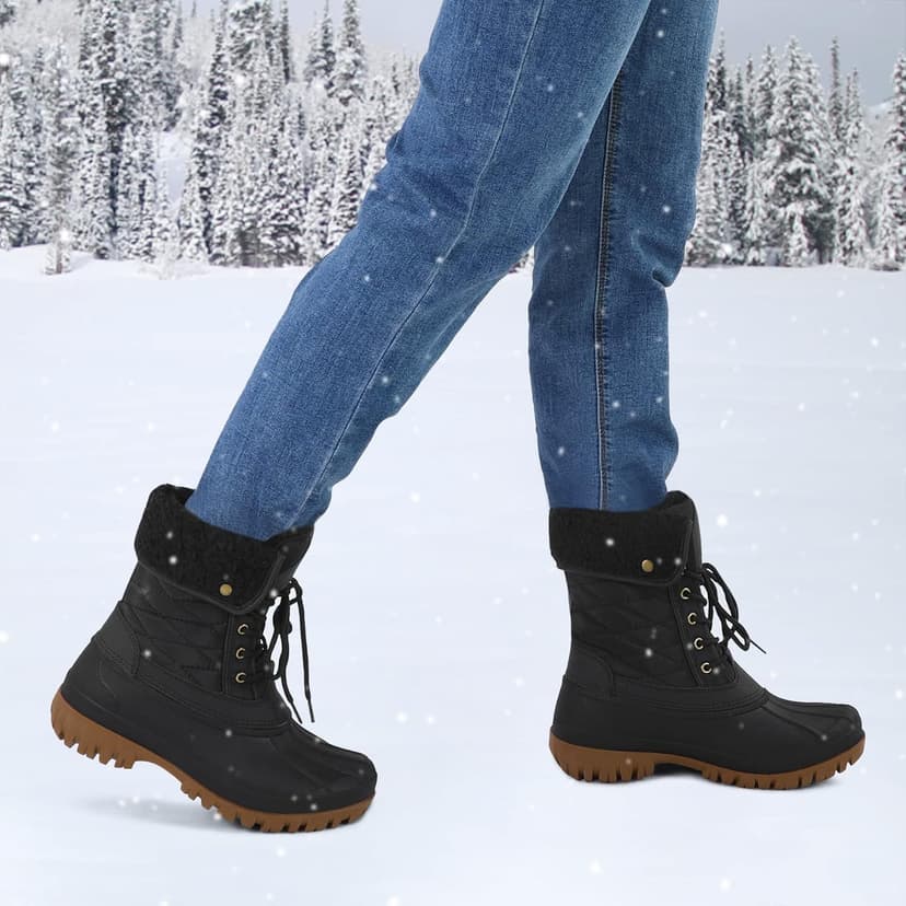 mysoft Women's Waterproof Snow Boots Insulated Warm, Lace-Up Winter Mid Calf Duck Boots for Outdoor