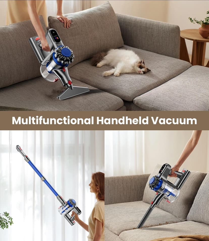 Cordless Vacuum Cleaner, 500W/40Kpa Vacuum Cleaners for Home, 60Mins Stick Vacuum with LED Display, Anti-Tangle & Wall Mount Charging, 8 in 1 Lightweight Vacuum for Hard Floors Carpet Pet Hair