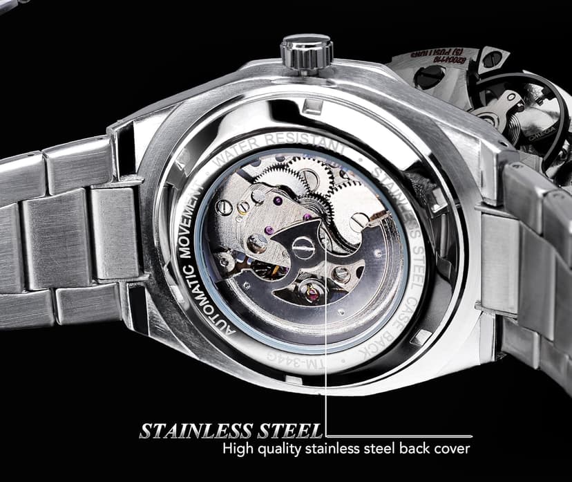 FORSINING Vintage Watch for Men Engraved Automatic Self-Wind Mechanical Big Dial Luminous Moon Phase Golden Hollow Tattoo Pattern Wrist Watches, Mechanical