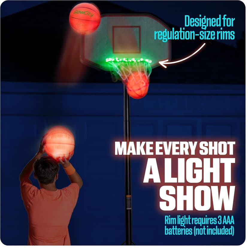 GlowCity Glow in The Dark Basketball - Sizes 5, 6, 7 Light Up Ball for Kids, Teens & Adults - Red Glow for Outdoor Games - Sports Birthday Gifts Ideas for Boys Ages 6 7 8 9 10 11 12 13 14