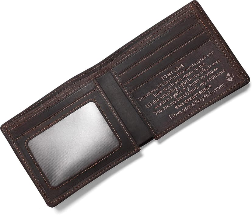 Personalized Engraved Leather Wallet for Dad Son Husband Boyfriend - Perfect for Christmas Anniversary Birthday Fathers Day Valentines Graduation Wedding - Custom Love Message Bifold Wallets for Men