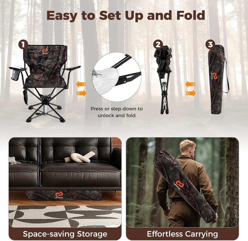 Goplus 360° Swivel Hunting Chair, Folding Hunting Blind Chair for Adults with Cup Holder & Carrying Bag, Lightweight Portable Camping Chairs for Lawn Fishing Picnic Beach Outdoor