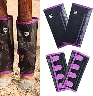 Harrison Howard Loose-Fitting Horse Fly Leggings Breathable, Tear-Resistant Fine Mesh Leg Guards Stay-on Comfortable Fly Boots (Set of 4)