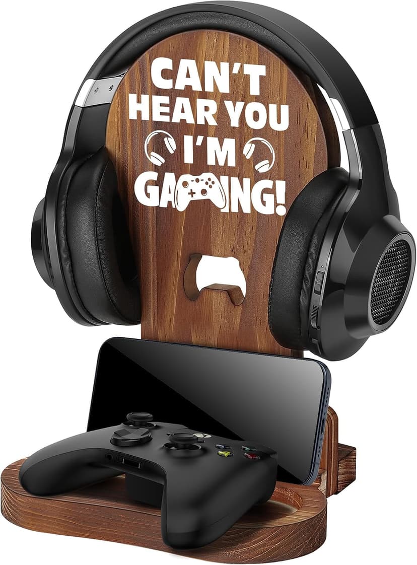 Slothoem-Gamer Gifts for Men Teenage Boy, Gamer Room Decor for Brother, Gaming Gifts for Son, Boyfriend, Husband, Gamer Room Accessories Stuff, Wooden Headset Stand - Can't Hear You I'm Gaming