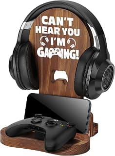 Slothoem-Gamer Gifts for Men Teenage Boy, Gamer Room Decor for Brother, Gaming Gifts for Son, Boyfriend, Husband, Gamer Room Accessories Stuff, Wooden Headset Stand - Can't Hear You I'm Gaming