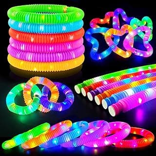 Christmas Glow Sticks Stocking Stuffers for Toddlers-6 PCS Light Up Pop Tube Party Favors Toys Gifts for Kids,LED Bracelet Necklace Accessories,Fun Camping Essentials Games Activities for Boys Girls
