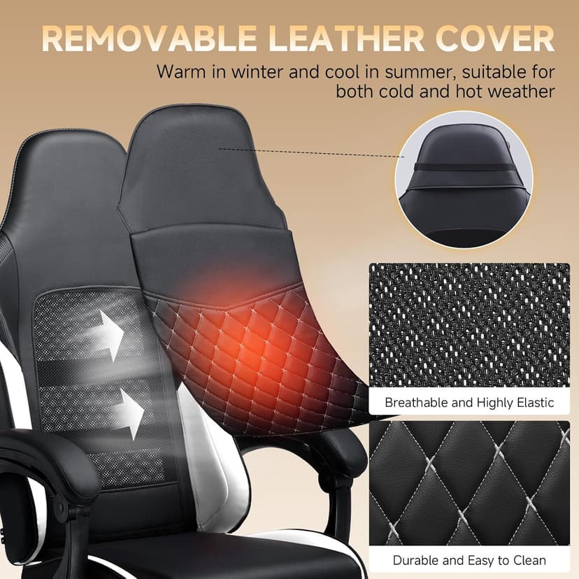 GTPLAYER Gaming Chair, High Back Leather Computer Gaming Chair with Footrest, Ergonomic Height Adjustable Office Chair with Removable Cover and Lumbar Support for Gaming and Work (WT)