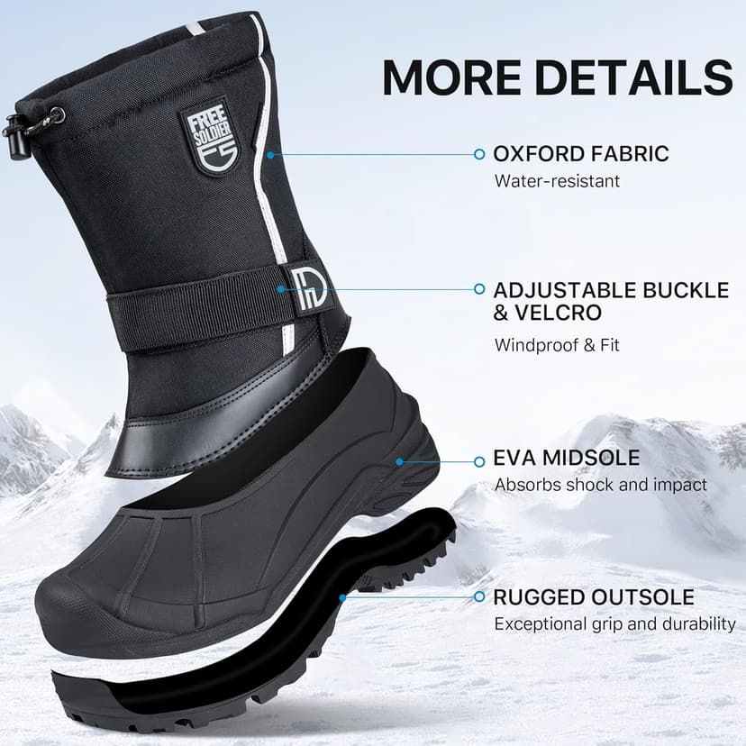 FREE SOLDIER Mens Snow Boots Insulated Waterproof Hiking Winter Shoes Nonslip Outdoor Ankle Cold Weather Boots with Warm Inner