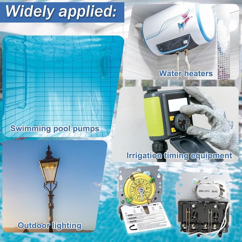 T104 Mechanical Timer Switch, 208–277 VAC 40 Amp,Pool Pump Switch, 24 Hour 12 ON/Off for Pump, Heavy Duty Pool Timers Outdoor, Timer for Lights HVAC Systems, 5 Years Warranty