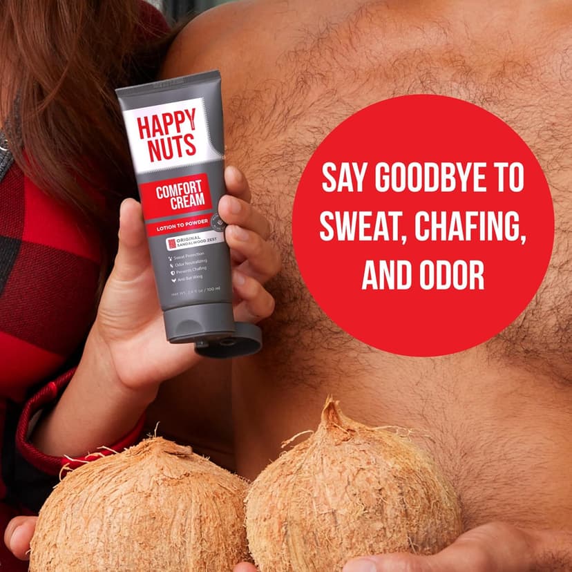 HAPPY NUTS Comfort Cream Deodorant For Men: Anti-Chafing Sweat Defense, Odor Control, Aluminum-Free Mens Deodorant & Travel Essential for Men's Private Parts 3.4 fl oz (Original)