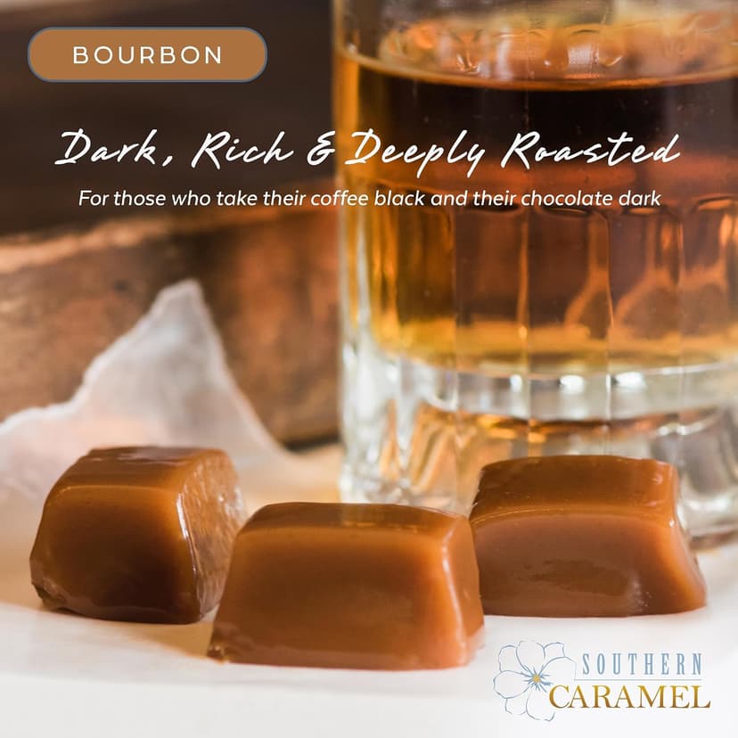 Soft Buttery Gourmet Caramel Candy Infused with Smooth, Top-Shelf Bourbon, Gluten Free, No Corn Syrup, Gift Ready Pieces Southern Caramel Bourbon Caramels, Handcrafted, 4 oz (Pack of 1) B0F3JVKW34