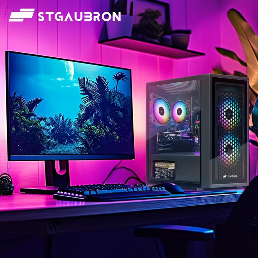 STGAubron Gaming PC Computer Desktop, Radeon RX 560 4G GDDR5, Intel Core i5 up to 3.6G, 16G RAM, 512G SSD, WiFi 6, BT 5.0, RGB Fan x 3, Windows 11 Home
