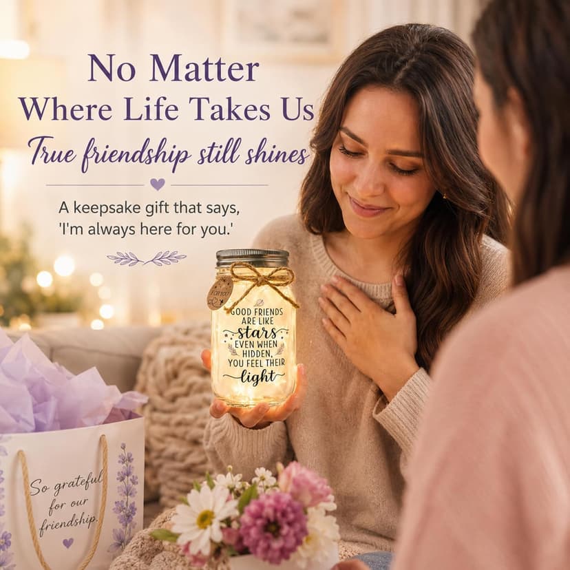 Thanksgiving & Christmas Gift for Women, Best Friend Gift for Women, Warm LED Keepsake for Birthdays and Farewells Friendship Gifts for Women, Best Friend Birthday Gifts Mason Jar Light B0FMD5RWXY