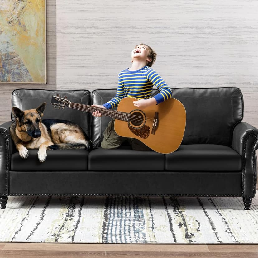 YISUN PU Leather Couch Cushion Cover, Waterproof Stretch Sofa Cushion Slipcovers, Faux Leather RV Chair Seat Covers, Loveseat Cushion Cover Replacement Chair/Furniture Protector, 2Pcs(Black)