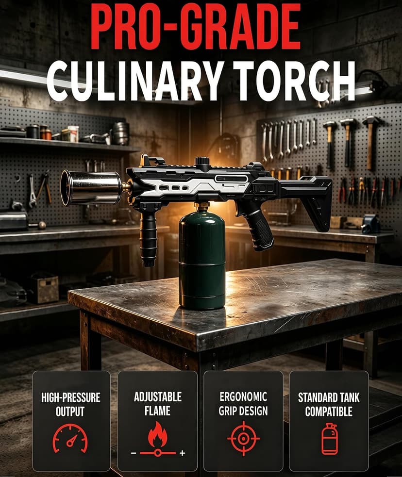 Powerful Propane Torch Gun, Gift for Men Dad, Culinary Blow Kitchen Cooking Torch for Steak Searing, Campfire Charcoal Starter for Blackstone Griddle Accessories (Tank Not included) Black Silver B0GY8KPHDB