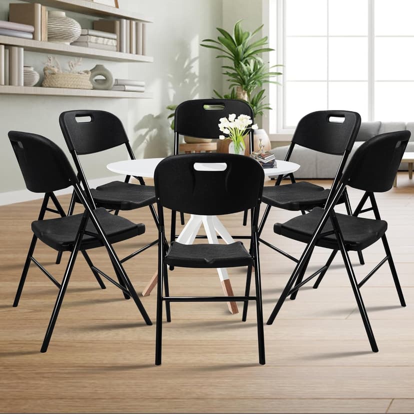 6 Pack Folding Chair, 600 lb Weight Capacity,Indoor/Outdoor Heavy Duty Foldable Chairs for Restaurants, Kitchens, Picnics, Races, Parties & Weddings. (6, Black)