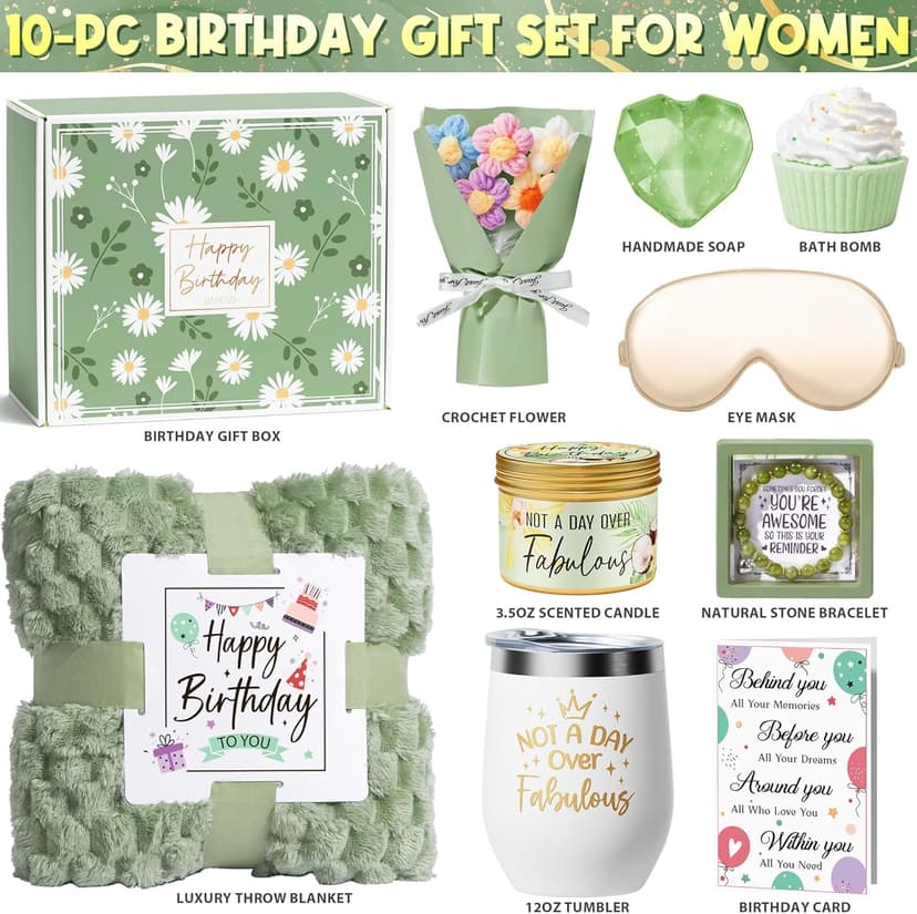 Birthday Gifts for Women Friendship, Unique Happy Birthday Gifts Basket for Mom Her Best Friend Sister Wife Girlfriend Coworker, Luxury Self Care Box Vanilla Coconut Relaxing Spa Gifts Set w/ Blanket