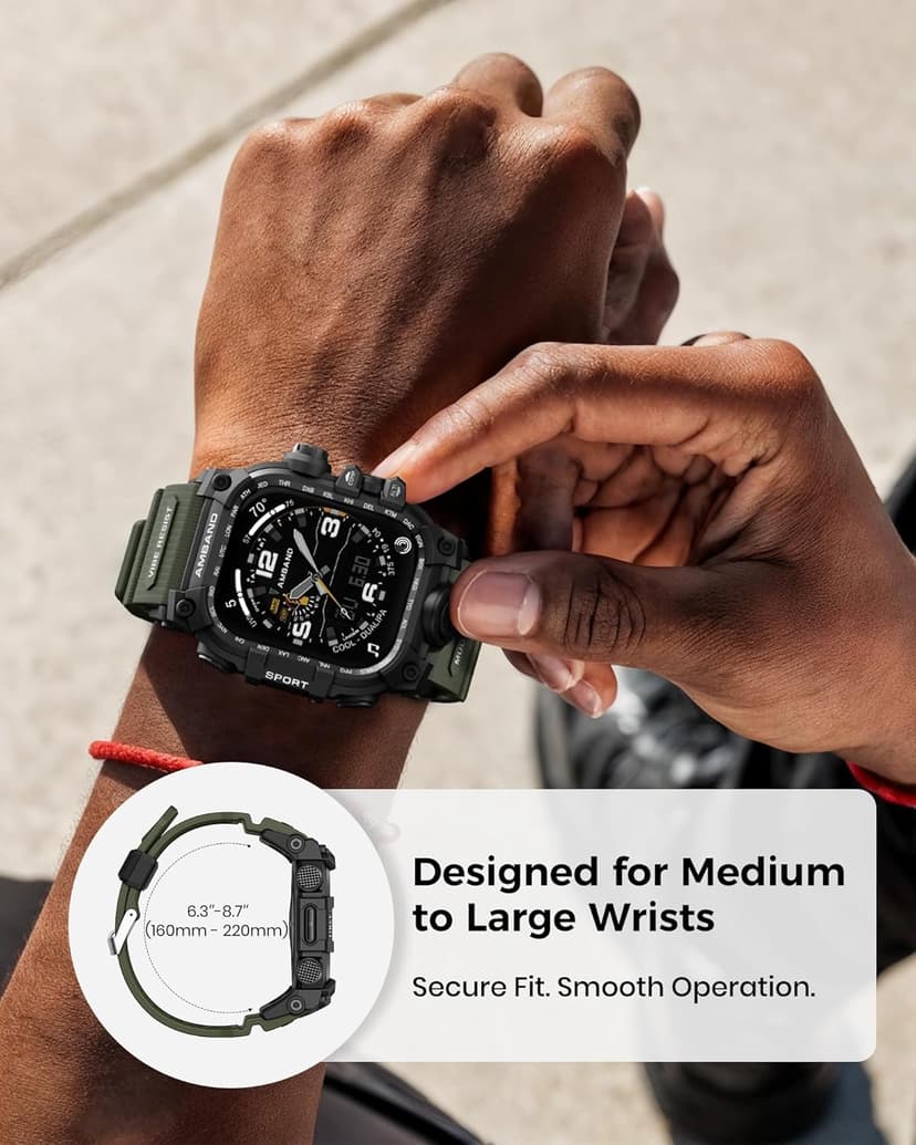 amBand Rugged Case with Band for Apple Watch 46mm, Compatible with Apple Watch (iWatch) Series 10 11, Military Grade Shockproof Bumper Cover, Tactical Band for Men, Army Green