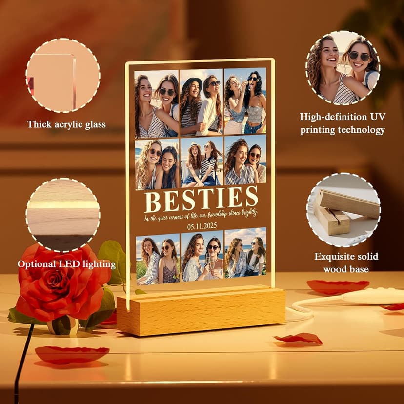 ALBK Personalized Best Friend Plaque Gifts - Personalized Bestie Birthday Gifts for Women, Custom Photo Plaque, Customized Presents for Friend Bestie Sister Couple Mum Dad B0GGB3X184