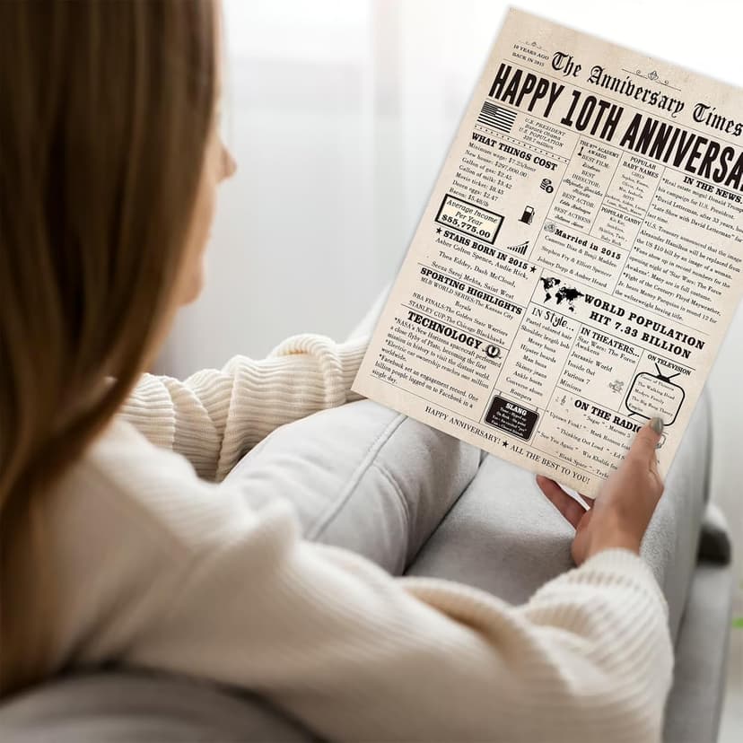 Big 10th Anniversary Card for Him Her, Retro 10 Year Anniversary Card Gift for Couple, Sweet 10 Wedding Anniversary Cards for Wife Husband, Best Decennial Gifts Idea for Parents