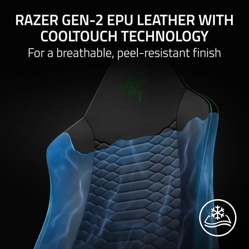 Razer Iskur V2 X NewGen Ergonomic Gaming Chair — Built-in Lumbar Support, Cooltouch Gen-2 EPU Leather, Ultra-Wide Seat Base, Adjustable 152 Degree Recline, Foam Cushions — Black/Green