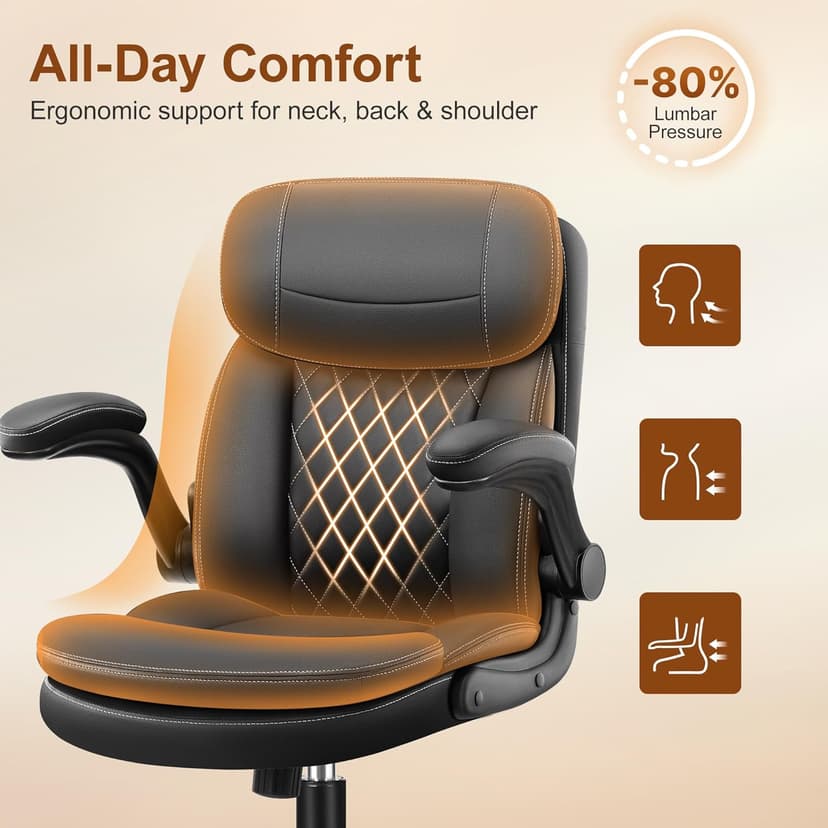Leather Office Chair, Upgraded PU Computer Desk Chairs with Double-Layer Seat Cushion and Neckrest, 360°Swivel, Ergonomic Small Gaming Chair with Wheels and Adjustable Armrests for Short People, Black