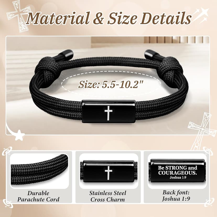 PEALICIOUS Cross Bracelet for Boys, Joshua Birthday Son Gifts for Teens B0FK4PJ31K