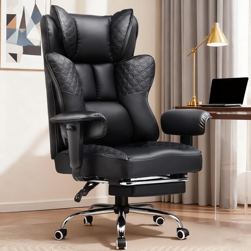 GTRACING Big and Tall Office Chair 400LBS Wide Ergonomic Gaming Chair with Deluxe Embossing Designed Leather with Foot Rest,150°Reclining Adjustable Soft Armrests Pocket Spring Back Support and Pillow