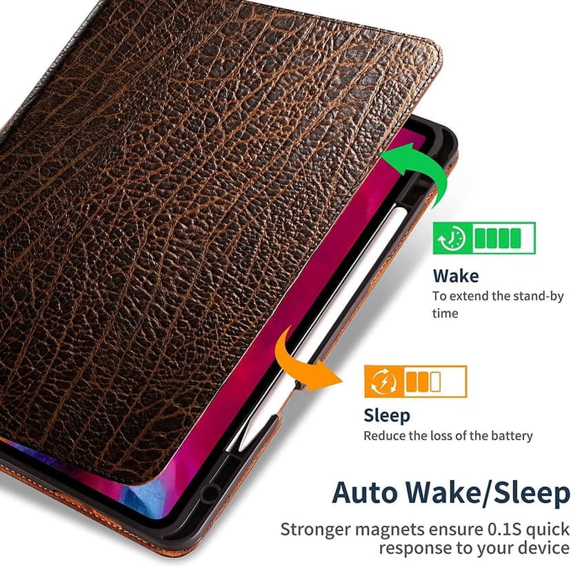 Gexmil Genuine Leather Case for iPad Pro 13 Inch (M5/M4) 2025/2024 with Pencil Holder,Protective Shockproof Smart Premium Leather Folio Cover Adjustable Stand Auto Sleep/Wake Anti-Slip, Buffalo Brown