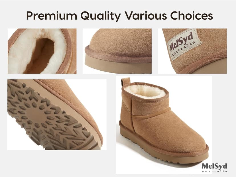 Mel&Syd 100% Australian Sheepskin Mini Boots with Arch Support Options - Warm Down to -40°F (-40°C) Thermal Ankle Booties - Waterproof Suede & Breathable Winter Shoes for Urban Commute & Office Wear