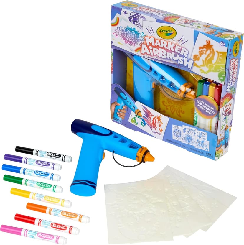 Arts & Crafts Toys for Kids, Birthday, Holiday Gifts for Girls & Boys 6+, Battery-Powered Sprayer Kids Activities Crayola Marker Airbrush Spray Art Kit, 8 Washable Markers, 5 Stencils B0DTB2N2D9