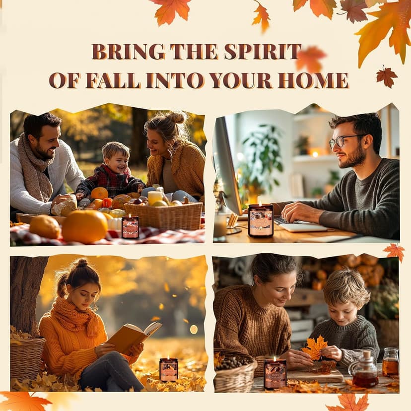 Fall Candles Set, 4 Pack Candles for Home Scented Natural Soy Wax, Autumn Gifts Set for Women Men, Fall Fragrance of Pumpkin/Cinnamon/Vanilla Cupcake/Apple B0F66HVPDY