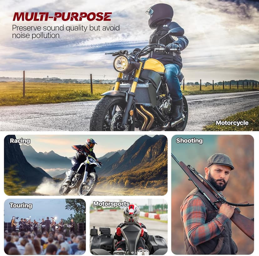 Motorcycle Ear Plugs with Lanyard, Wind Noise Reduction Keep Comms Clear & Comfort Under Helmet, Reusable Earplugs for Motor, Motorbike, Touring, Racing, Riding - 2 Sizes Hearing Protection, 27dB