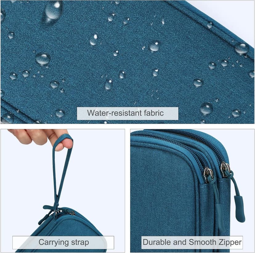 Wrist Strap, Waterproof, Double Layers Portable Electronics Travel Carrying Case for Cord, Charger, Daily Business Trips Use FYY Electronic Organizer, Travel Tech Pouch Bag, Cable Organizer Dark Green B0B7QQVMRT